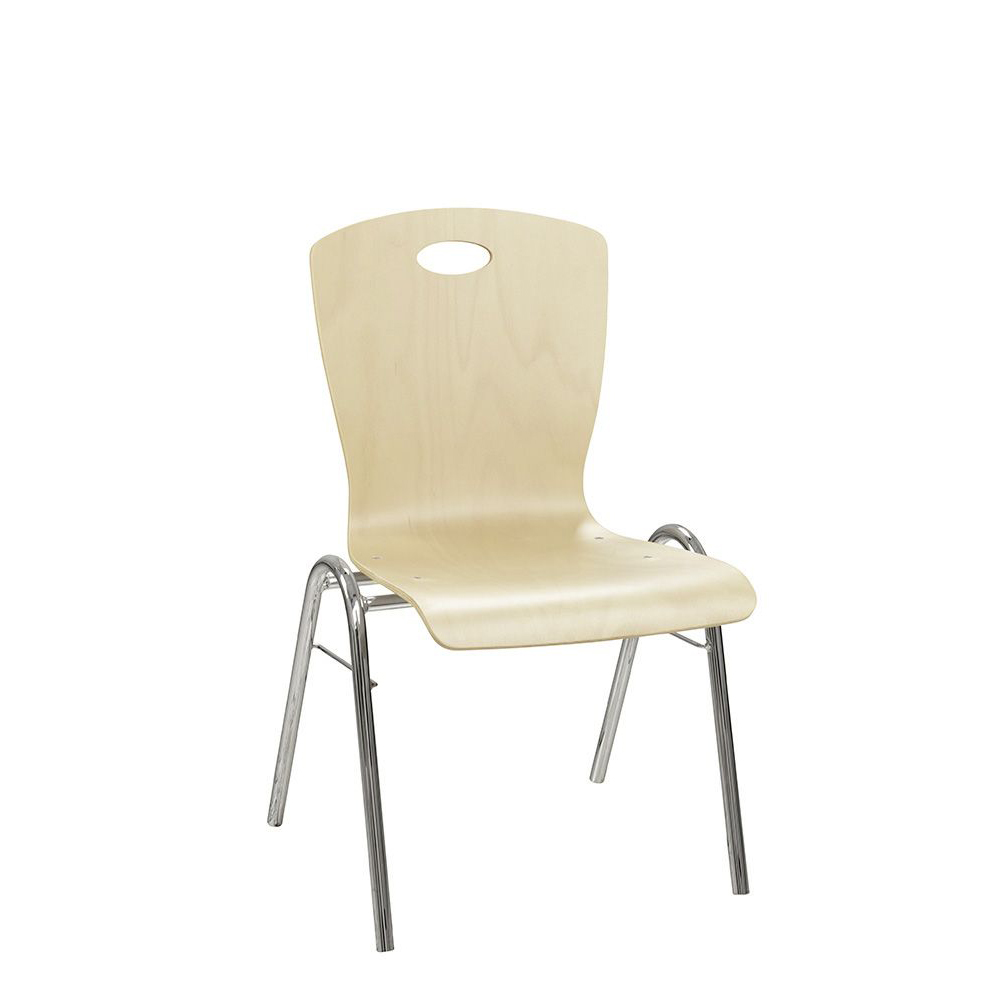 Konferenzstuhl Eruno-800-GLO mit ergonomischer Buchenholzschale und verchromtem Gestell, stapelbar