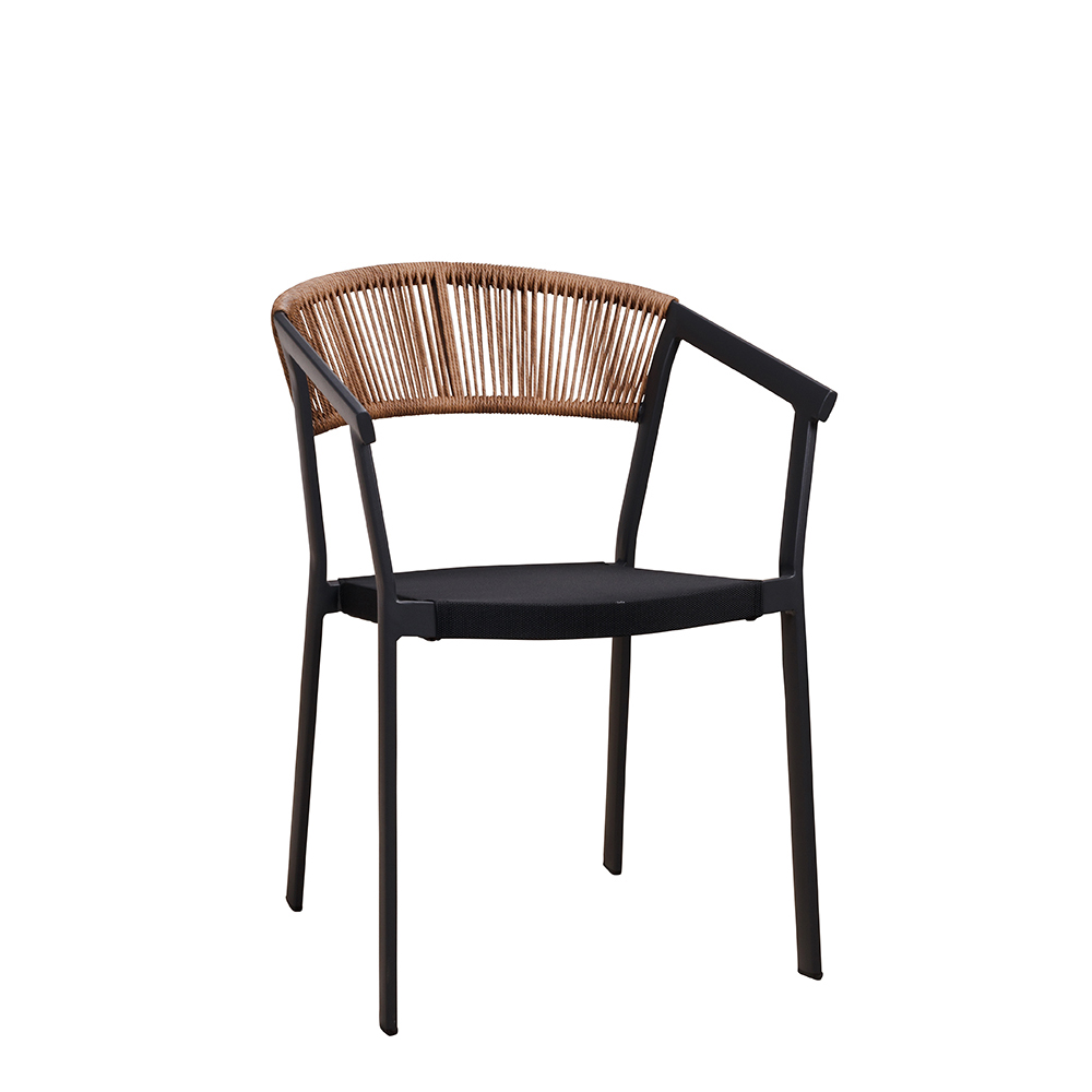 Sponto Natur Terrassenstuhl mit grauem Alugestell, Kunststoff-Geflecht & Textilen-Rückenlehne