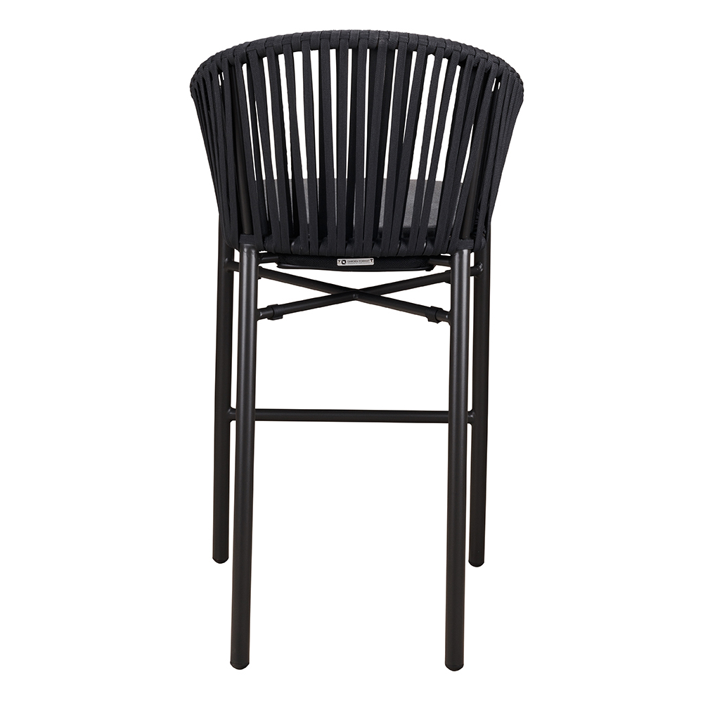 Outdoor-Barhocker Ramila-Bar Dark Grey mit Aluminiumgestell und grauem Sitzkissen Rückansicht