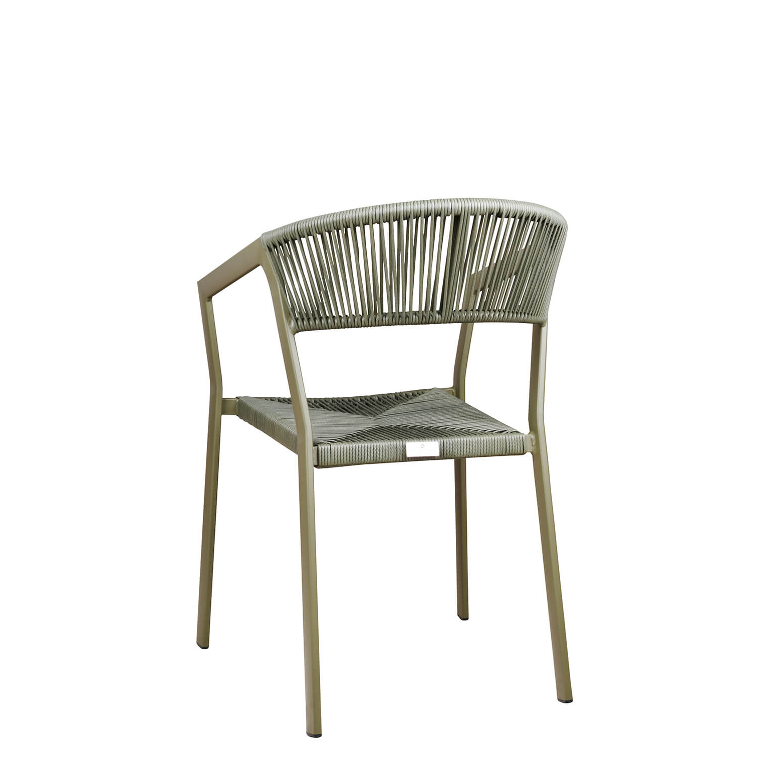 Stuhl Sponto-X Green von hinten mit rundem Rücken und geflochtenem Kunststoff für die Gastronomie