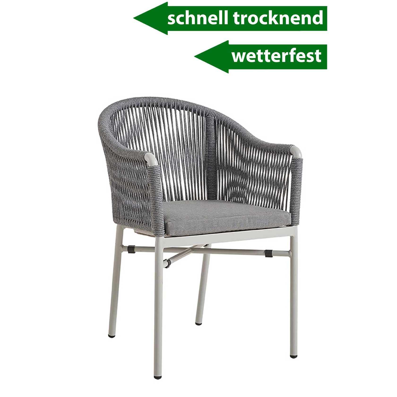 Ramila-RR Light Grey Terrassenstuhl mit beigem Aluminiumgestell und Textilen-Rücken, stapelbar und wetterfest für Gastronomie