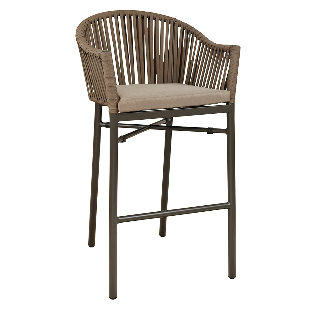 Outdoor-Barhocker Ramila-Bar Taupe mit Aluminiumgestell und grauem Sitzkissen