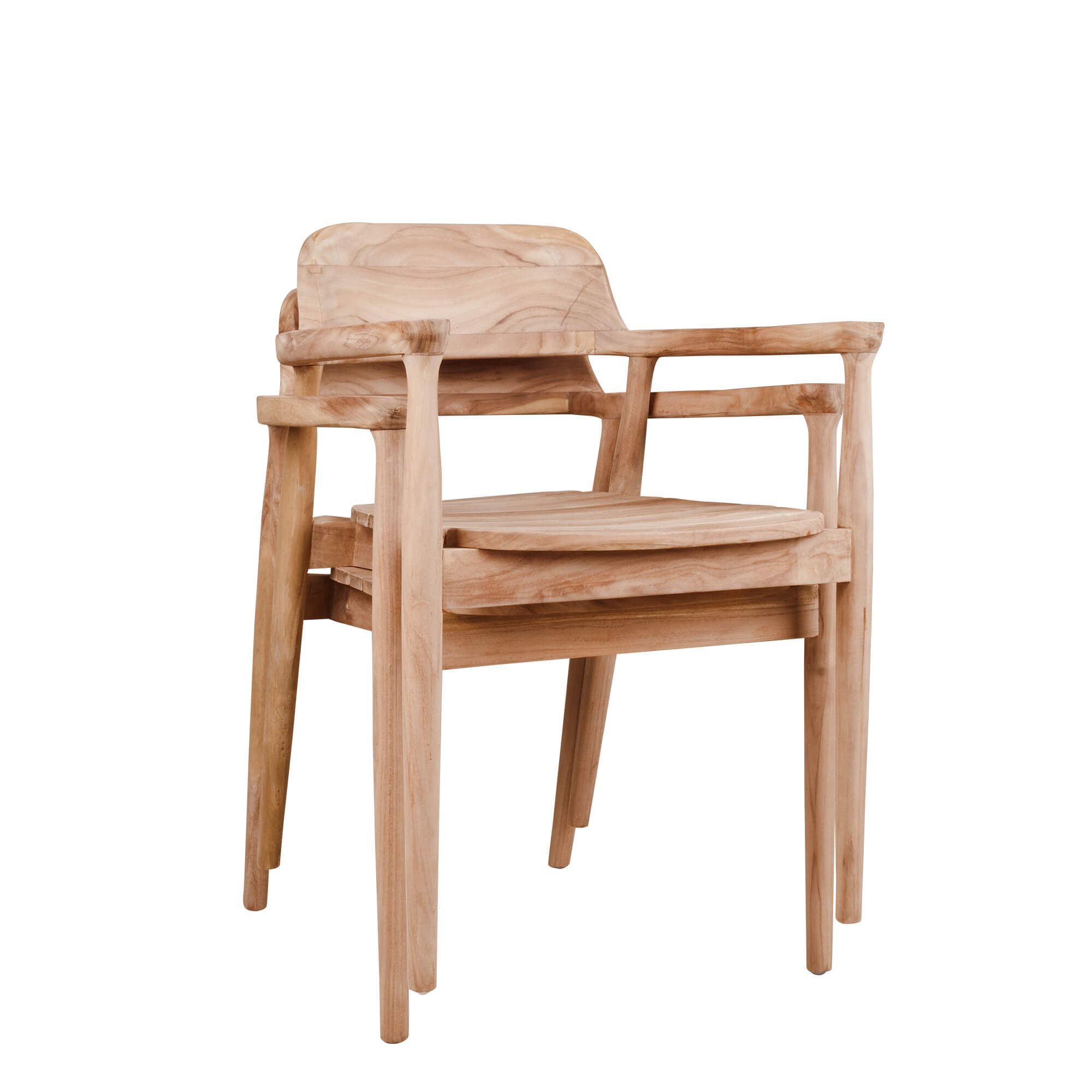 Shiro Teakholz Outdoorstuhl mit Armlehnen und Geflecht – Stapelbild