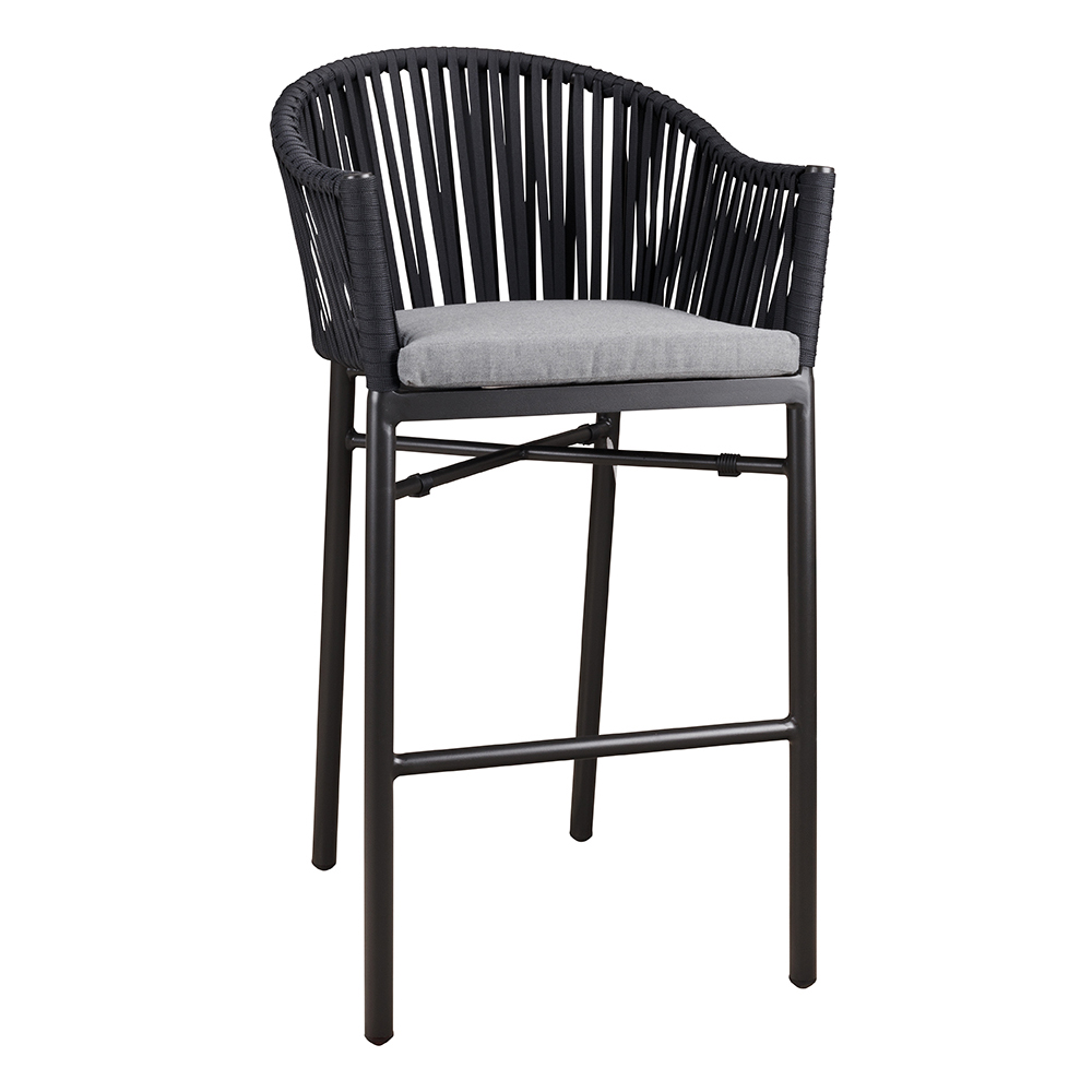 Gastronomie_Outdoorbarhocker_Ramila_Bar-Dark-Grey_vorne_1000px Outdoor-Barhocker Ramila-Bar Dark Grey mit Aluminiumgestell und grauem Sitzkissen