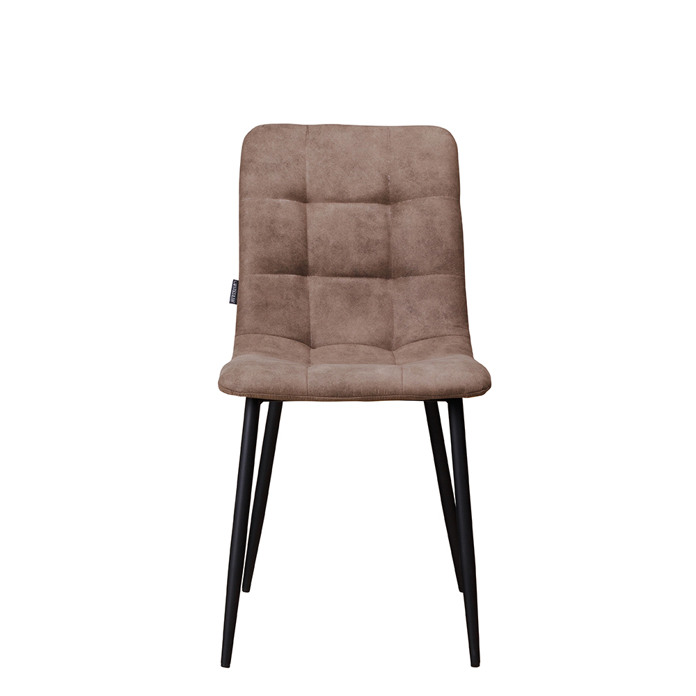 Polsterstuhl Derri Cowboy-808 – brauner Stuhl mit Kassettensteppung und schwarzem Metallgestell