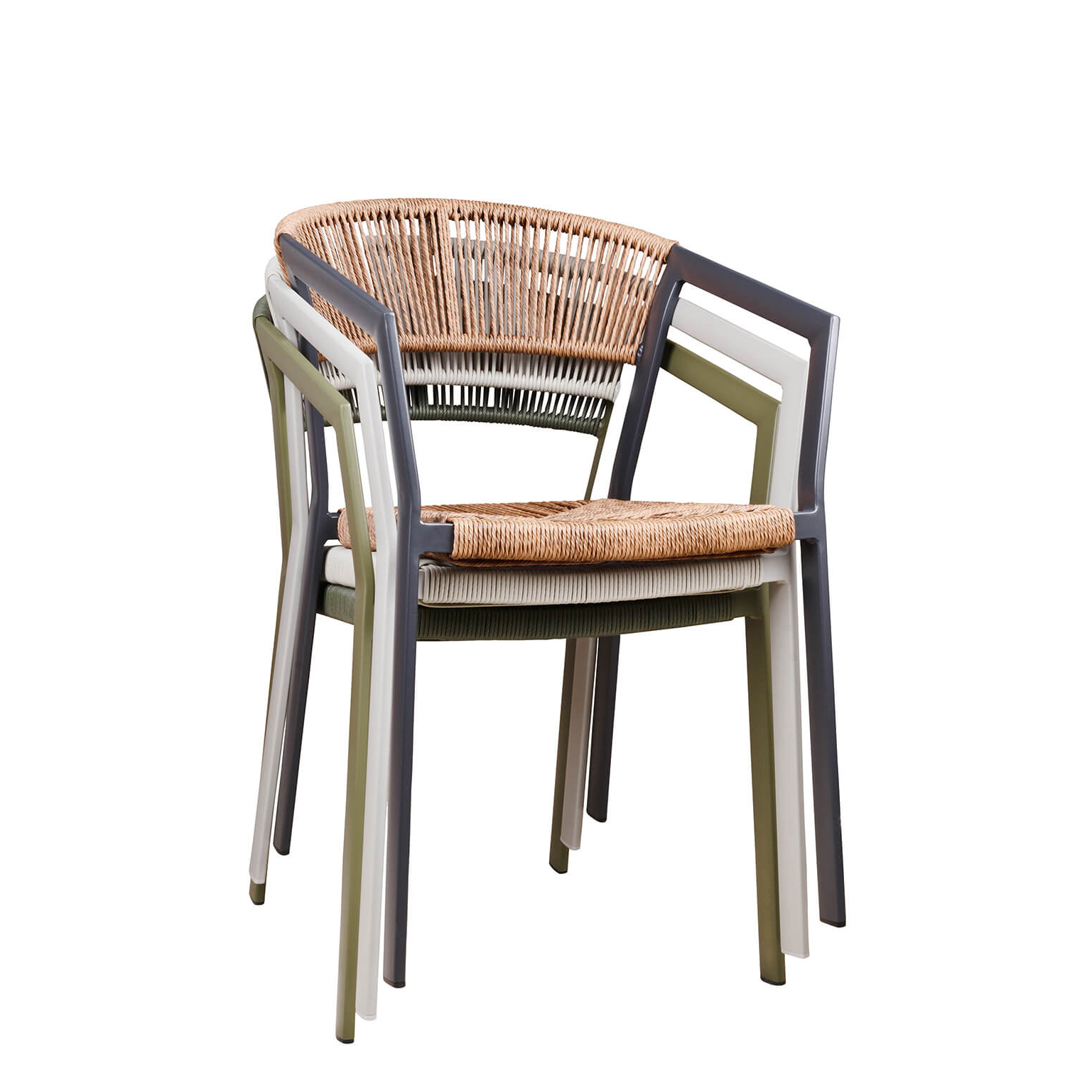 Stapelbild Mehrere Sponto-X Stühle stapelbar in verschiedenen Farben – platzsparende Außenbestuhlung für die Gastronomie