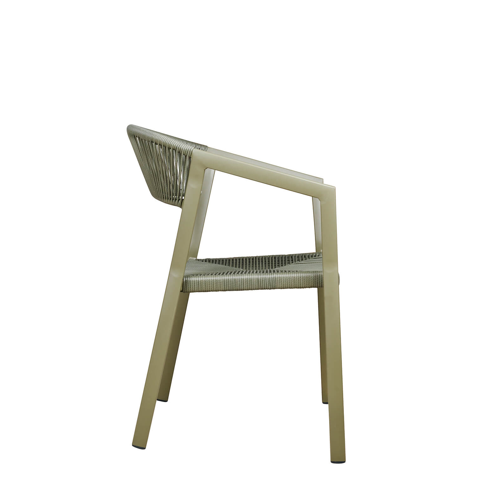 Seitenansicht des wetterfesten Gastronomiestuhls Sponto-X Green mit schräg verlaufender Armlehne