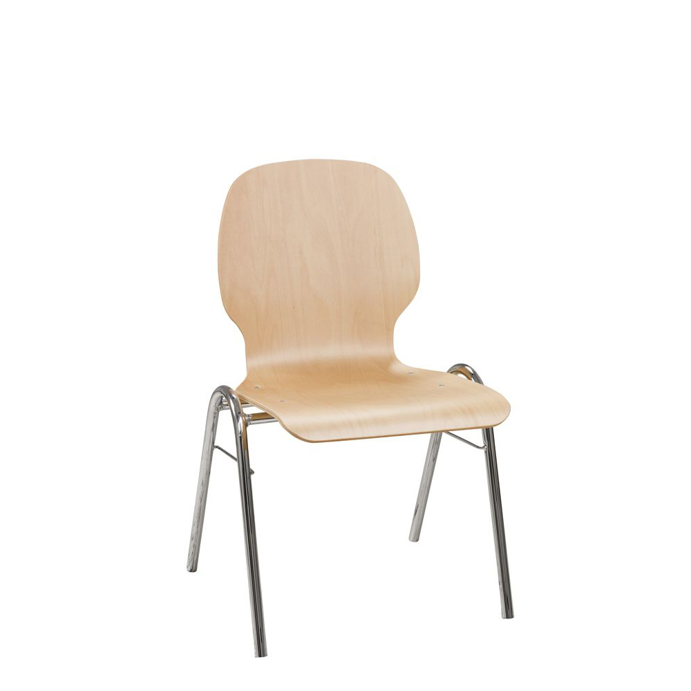 Konferenzstuhl Eruno-700 mit ergonomischer Buchenholzschale und verchromtem Gestell, stapelbar