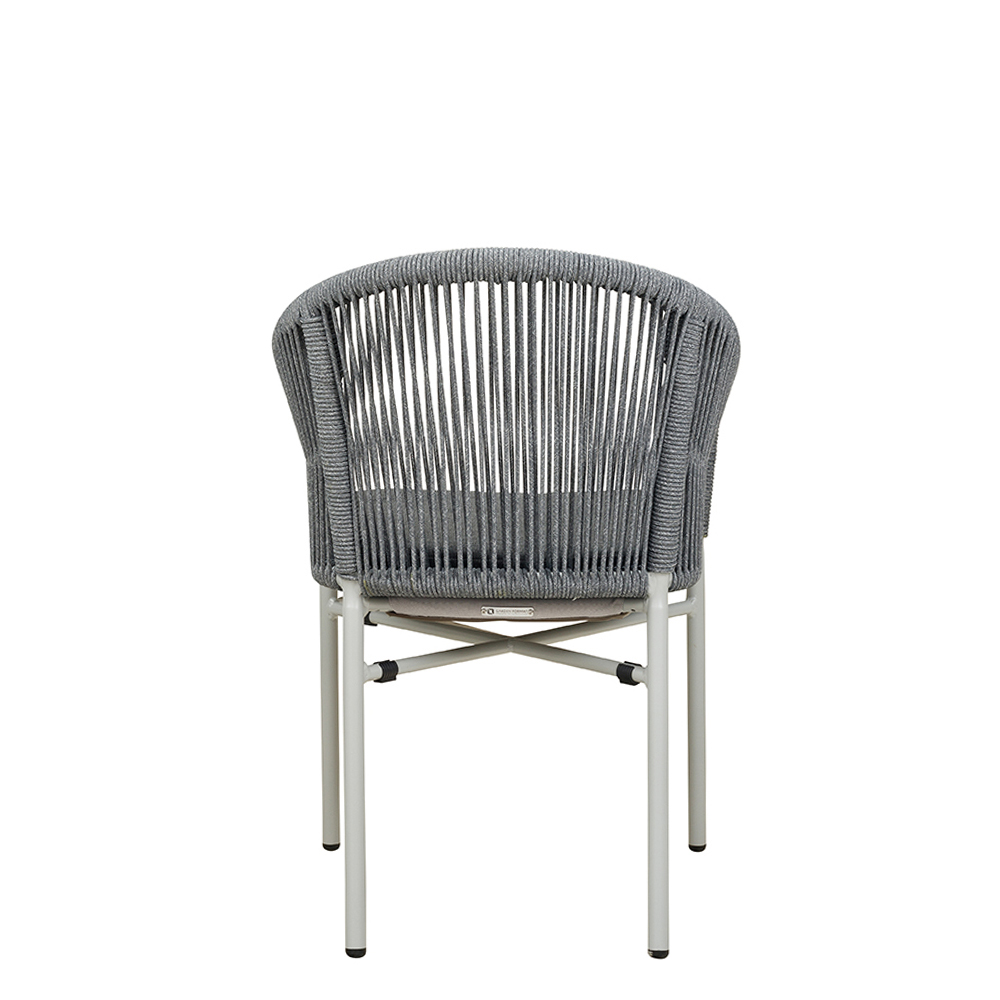 Ramila-RR Light Grey Terrassenstuhl mit beigem Aluminiumgestell und Textilen-Rücken, stapelbar und wetterfest für Gastronomie Rückansicht