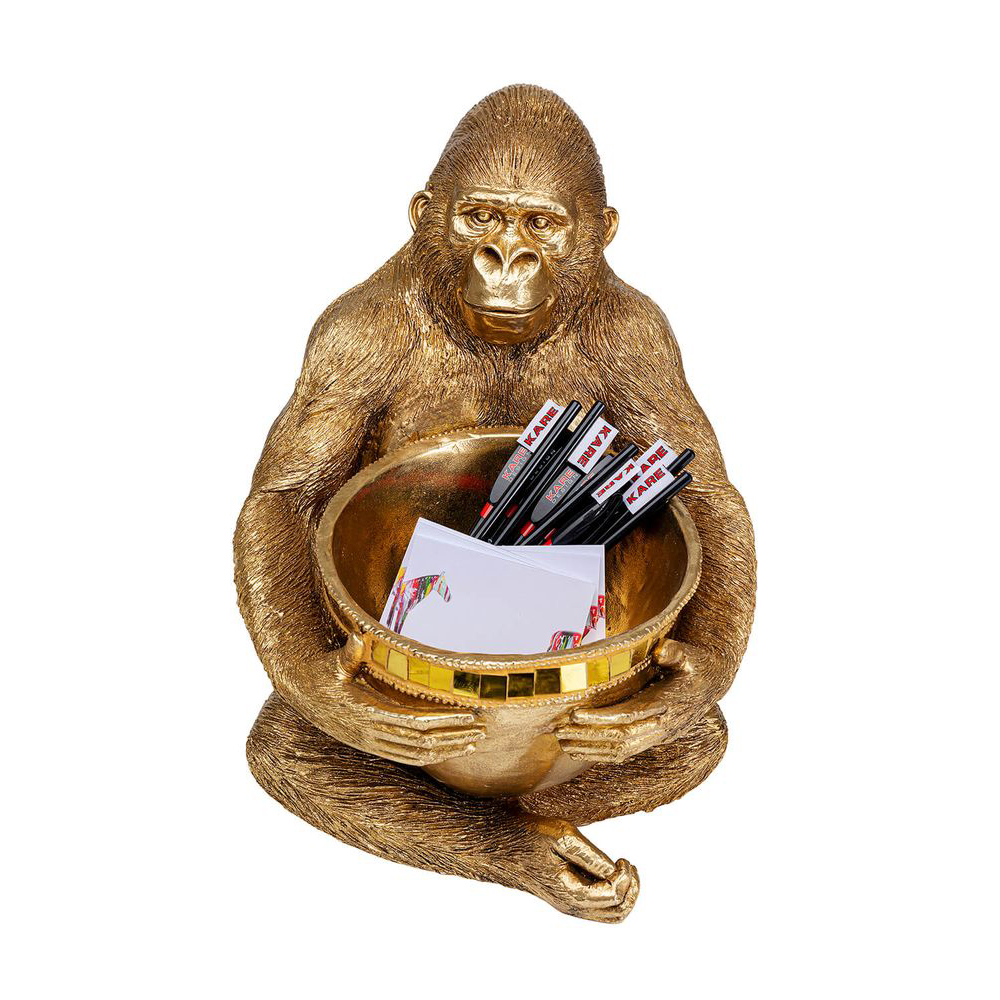 Deko Figur Gorilla Holding Bowl Gold 41cm